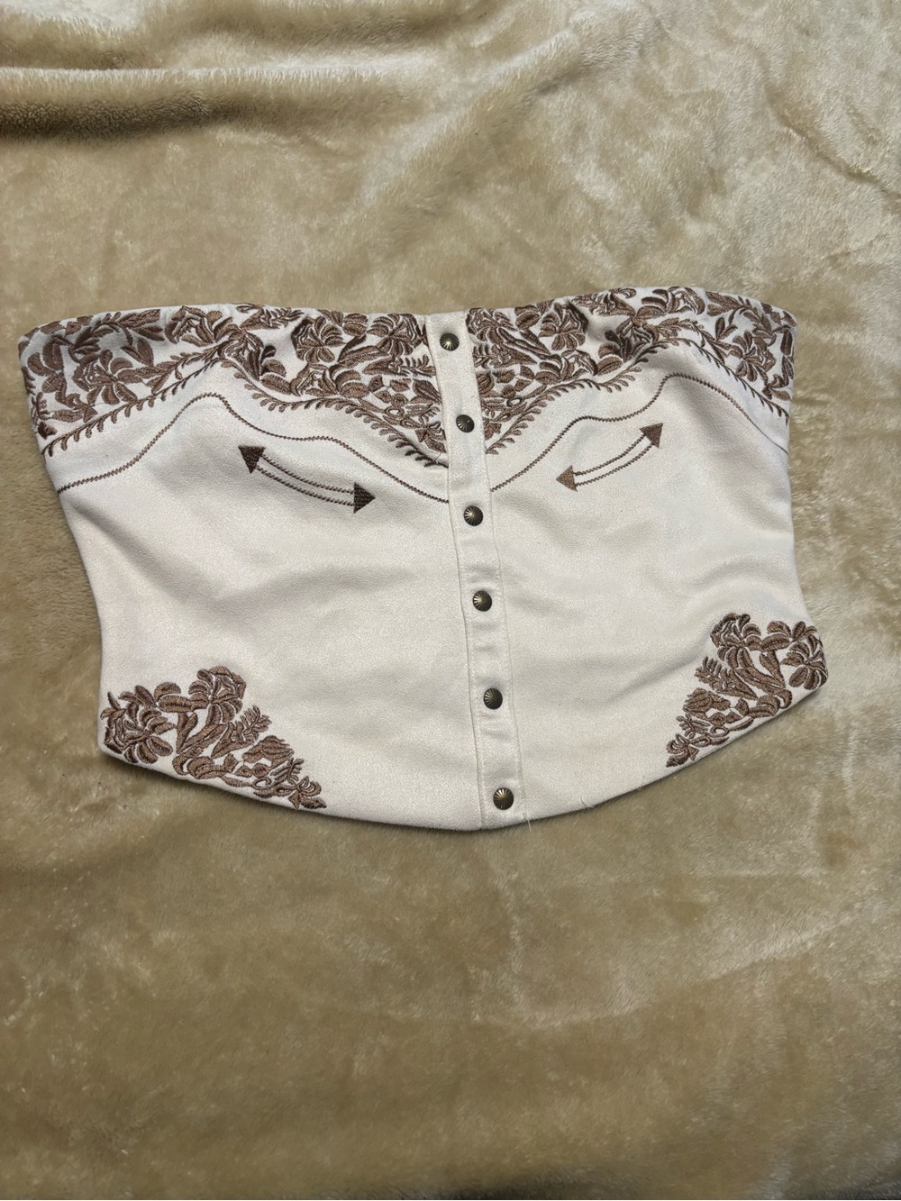 Ivory Embroidered Strapless Corset Crop Top